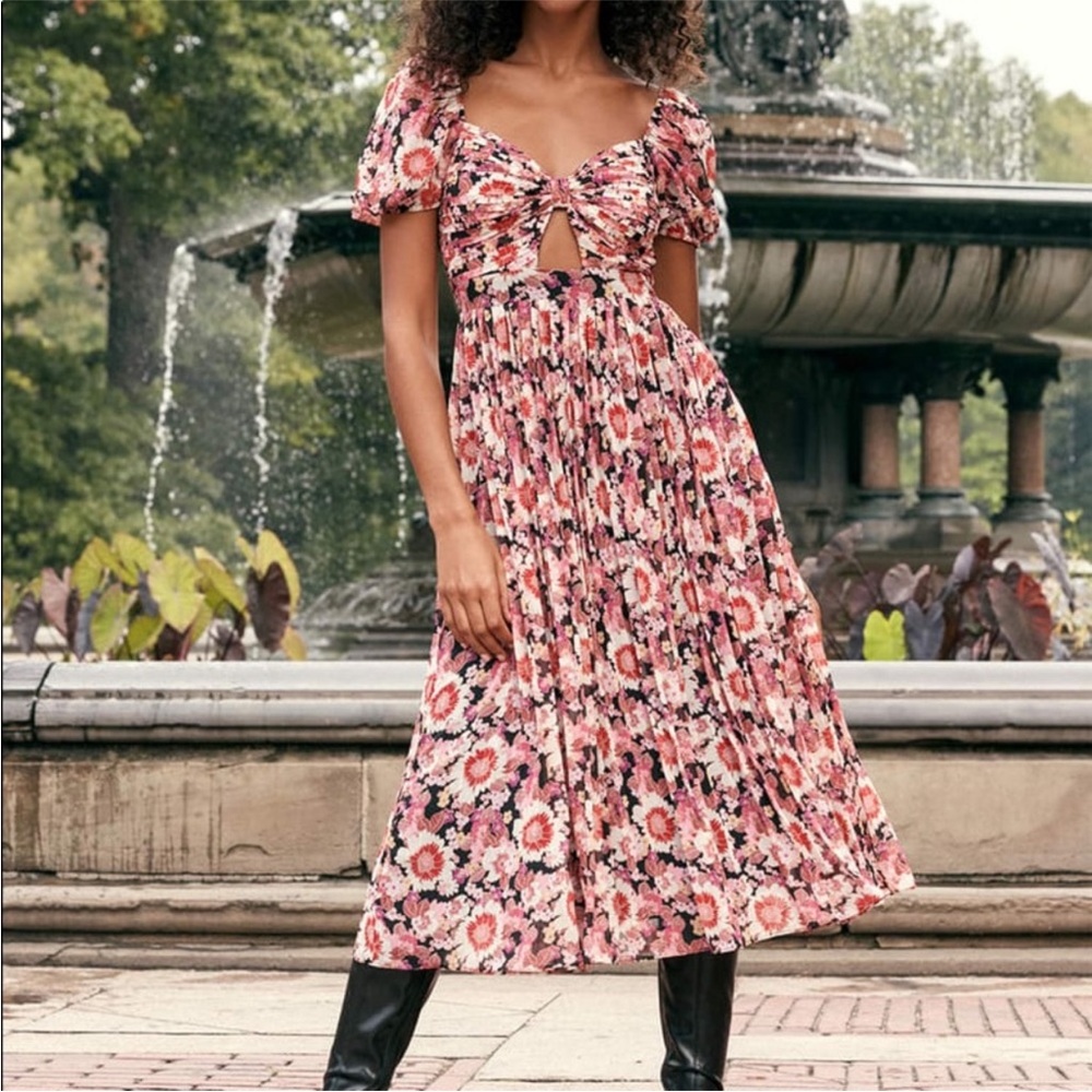 Lulus Fall Forever Flowering floral print MIDI dress
